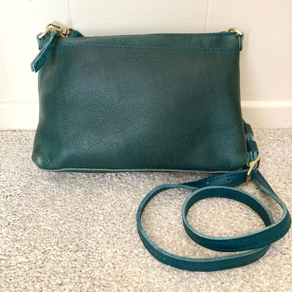 Portland Leather PLG Poppy Lagoon Teal Green Pebbled Leather Crossbody Bag Purse - Picture 8 of 10